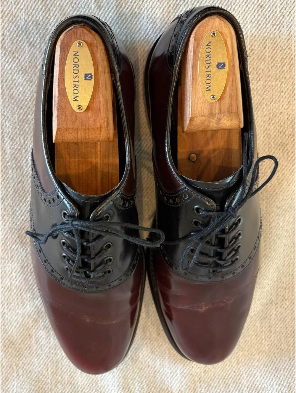Florsheim Saddle Oxfords Burgundy Black Two Tone Leather Mens 8 D 20392